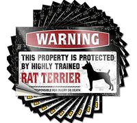 Lot de 10 autocollants amusants pour voitures avec avertissement de cette propriété est protégée par un rat terrier hautement entraîné (6 x 9 cm)