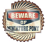 Lot de 10 autocollants amusants pour voitures avec inscription « Beware of Miniature Pony » - Pour homme - Panneaux d'avertissement pour chambre à coucher (12 x 18 cm)