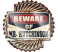 Lot de 10 autocollants amusants pour voitures avec inscription « Beware of Mr. Hutchinson » (8 x 12 cm)