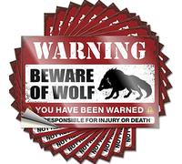 Lot de 10 autocollants amusants pour voitures avec inscription « Beware of Wolf » (8 x 12 cm)