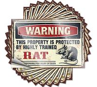 Lot de 10 autocollants amusants pour voitures avec inscription « Warning This Property is Protected by A Highly Trained Rat » (6 x 9 cm)