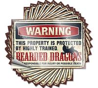 Lot de 10 autocollants amusants pour voitures avec inscription « Warning This Property is Protected by A Highly Trained Bearded Dragon » - 10 pièces - Panneau sarcastique de petit homme (6 x 9 cm)