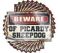 Lot de 10 autocollants amusants pour voitures « Beware of Picardie Sheepdog » (12 x 18 cm)
