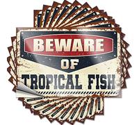 Lot de 10 autocollants amusants pour voitures Méfiez-vous des poissons tropicaux (12 x 18 cm)