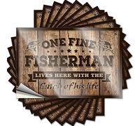 Lot de 10 autocollants amusants pour voitures « One Fine Fisherman Lives Here with The Catch of His Life » (6 x 9 cm)