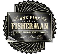 Lot de 10 autocollants amusants pour voitures « One Fine Fisherman Lives Here with The Catch of His Life » (8 x 12 cm)