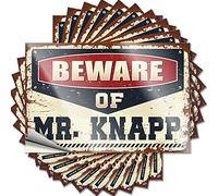 Lot de 10 autocollants amusants pour votre voiture avec inscription « Beware of Mr. Knapp » (8 x 12 cm)