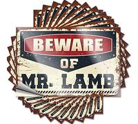 Lot de 10 autocollants amusants pour votre voiture avec inscription « Beware of Mr. Lamb » (6 x 9 cm)