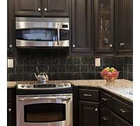 Lot de 10 autocollants de 20 x 20 cm imitation carreaux de ciment à poser au mur. Crédence, décoration d’intérieur, pour salon, cuisine, salle de bains, noir et doré (black and golden)