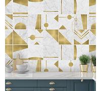 Lot de 10 autocollants de 20 x 20 cm imitation carreaux de ciment à poser au mur. Crédence, décoration d’intérieur, pour salon, cuisine, salle de bains, doré (golden)