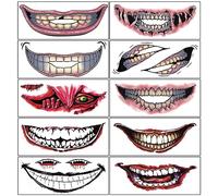 Lot de 10 autocollants de tatouage temporaire pour Halloween - Accessoires de maquillage - Pour homme ou femme - Adultes - Enfants - Cosplay - Mascarade
