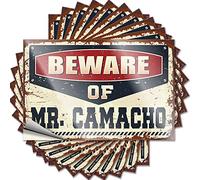 Lot de 10 autocollants de voiture amusants avec inscription « Beware of Mr. Camacho » pour homme (12 x 18 cm)