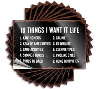 Lot de 10 autocollants de voiture pour homme avec inscription « Top 10 Things I Want in Life » (6 x 9 cm)