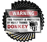 Lot de 10 autocollants de voiture pour homme avec inscription « Warning This Property is Protected by A Highly Trained Donkey » (8 x 12 cm)