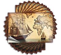 Lot de 10 autocollants de voiture pour homme - Carte vintage avec voiliers : Navigating The World's Oceans - Autocollants pour pare-chocs de voiture (6 x 9 cm)