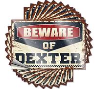 Lot de 10 autocollants de voiture pour homme et femme avec inscription « Beware of Dexter » (6 x 9 cm)
