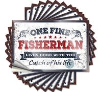Lot de 10 autocollants de voiture pour homme « One Fine Fisherman Lives Here with The Catch of His Life » - Autocollants amusants pour la maison, le bar (8 x 12 cm)