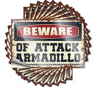 Lot de 10 autocollants et décalcomanies drôles « Beware of Attack Armadillo » pour bar à domicile (8 x 12 cm)