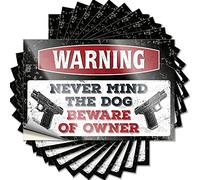 Lot de 10 autocollants et décalcomanies drôles « Never Mind The Dog Beware of Owner » pour voiture, bar, décoration d'intérieur (12 x 18 cm)