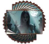 Lot de 10 autocollants et décalcomanies hanté au clair de lune pour cimetière au clair de lune : une scène gothique fantastique, autocollants inappropriés (6 x 9 cm)