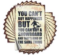 Lot de 10 autocollants et décalcomanies humoristiques pour casque de sécurité « You Can't Buy Happiness But Can A Snowboard » - Pour chambre à coucher, voiture (6 x 9 cm)