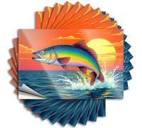 Lot de 10 autocollants et décalcomanies pour boîte à outils Un poisson coloré saute hors de l'eau au coucher du soleil. Autocollants amusants pour fenêtre de voiture (12 x 18 cm)