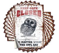 Lot de 10 autocollants et décalcomanies pour casque de sécurité avec inscription « Keep Gate Closed No Matter What The Owl Say » - Pour homme et homme - Décoration de grotte (6 x 9 cm)