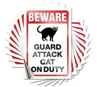 Lot de 10 autocollants et décalcomanies pour casque de sécurité Beware! Guard Attack Cats On Duty - Autocollants amusants pour voiture, bar, décoration d'intérieur (6 x 9 cm)