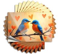 Lot de 10 autocollants et décalcomanies pour casque de sécurité - Deux oiseaux colorés assis sur une branche avec cœurs - 12 x 18 cm