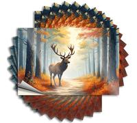 Lot de 10 autocollants et décalcomanies pour casque de sécurité Un cerf majestueux se tient sur un chemin de forêt, entouré de feuillage d'automne. Autocollants pour voiture (6 x 9 cm)