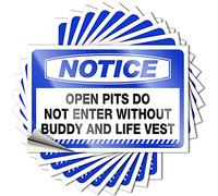 Lot de 10 autocollants et décalcomanies pour fenêtre de voiture avec inscription « Open Pits Do Not Enter Without Buddy and Life Vest » (6 x 9 cm)