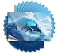 Lot de 10 autocollants farces pour adultes - Trois dauphins sautant sur une vague écrasante - Autocollants vierges pour pare-chocs (8 x 12 cm)