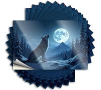 Lot de 10 autocollants inappropriés loup hurlant à la pleine lune dans un paysage enneigé. Autocollants amusants pour décoration d'intérieur (8 x 12 cm)