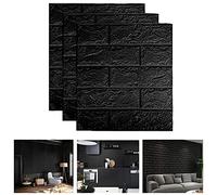 Lot de 10 autocollants muraux 3D - Amovibles - Brique 3D - Papier peint mural - Pour salon, chambre à coucher, chambre d'enfant (35 x 38,5 cm, noir)