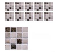 Lot de 10 autocollants muraux mosaïques en PVC pour cuisine, salle de bain, art rétro imperméable, 10 x 10 cm (MSC074)