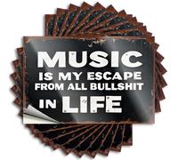 Lot de 10 autocollants pour adultes « Music is My Escape from All Bullshit in Life ». Autocollants décoratifs pour voiture (6 x 9 cm)