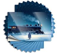 Lot de 10 autocollants pour boîte à outils « A Child Stands in Awe Before A Majestic Steam Locomotive Under A Starry Night Sky » - Autocollants d'avertissement pour fenêtre de voiture (12 x 18 cm)