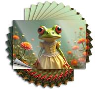 Lot de 10 autocollants pour casque de sécurité Motif grenouille dans une robe jaune entourée de fleurs 12 x 18 cm