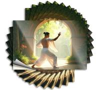 Lot de 10 autocollants pour fenêtre de voiture « A Man Practices Martial Arts in A Serene Garden » (6 x 9 cm)