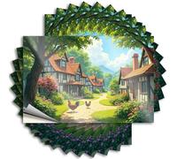 Lot de 10 autocollants pour fille Motif chalets avec poules sur une journée ensoleillée 12 x 18 cm