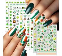 Lot de 10 autocollants pour ongles de la Saint Patrick - Trèfle vert 3D - Décoration d'ongles - Drapeau formel - Porte-bonheur pour femme - Design irlandais - Manucure
