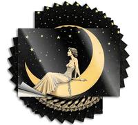 Lot de 10 autocollants pour pare-chocs de voiture avec inscription « A Woman in A White Dress Sits On A Crescent Moon Under A Starry Night Sky » (6 x 9 cm)