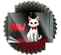 Lot de 10 autocollants pour pare-chocs Motif chat blanc aux yeux rouges assis dans un couloir entouré de sang 6 x 9 cm