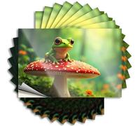 Lot de 10 autocollants pour pare-chocs Motif grenouille assise sur un champignon rouge dans une forêt 8 x 12 cm