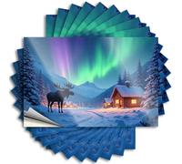 Lot de 10 autocollants pour voiture « A Moose Stands in Front of A Cozy Cabin Under The Northern Lights » - Autocollants d'avertissement amusants pour boîte à outils (6 x 9 cm)