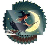 Lot de 10 autocollants pour voiture « A Witch Flying On A Broomstick Under The Moon » - Autocollants pour pare-chocs de voiture (6 x 9 cm)