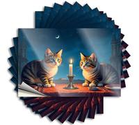 Lot de 10 autocollants pour voiture avec deux chats assis à une table avec une bougie entre eux (12 x 18 cm)