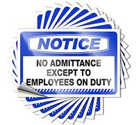 Lot de 10 autocollants pour voiture avec inscription « No Admittance Except to Employees On Duty » (12 x 18 cm)