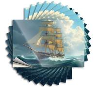 Lot de 10 autocollants pour voiture, motif bateau à voile majestueux navigue à travers des eaux turbulentes sous un ciel spectaculaire. Autocollants pour pare-chocs, décalcomanies et aimants pour