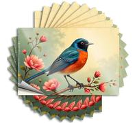 Lot de 10 autocollants pour voiture Motif oiseau coloré perché sur une branche ornée de fleurs roses vives 6 x 9 cm